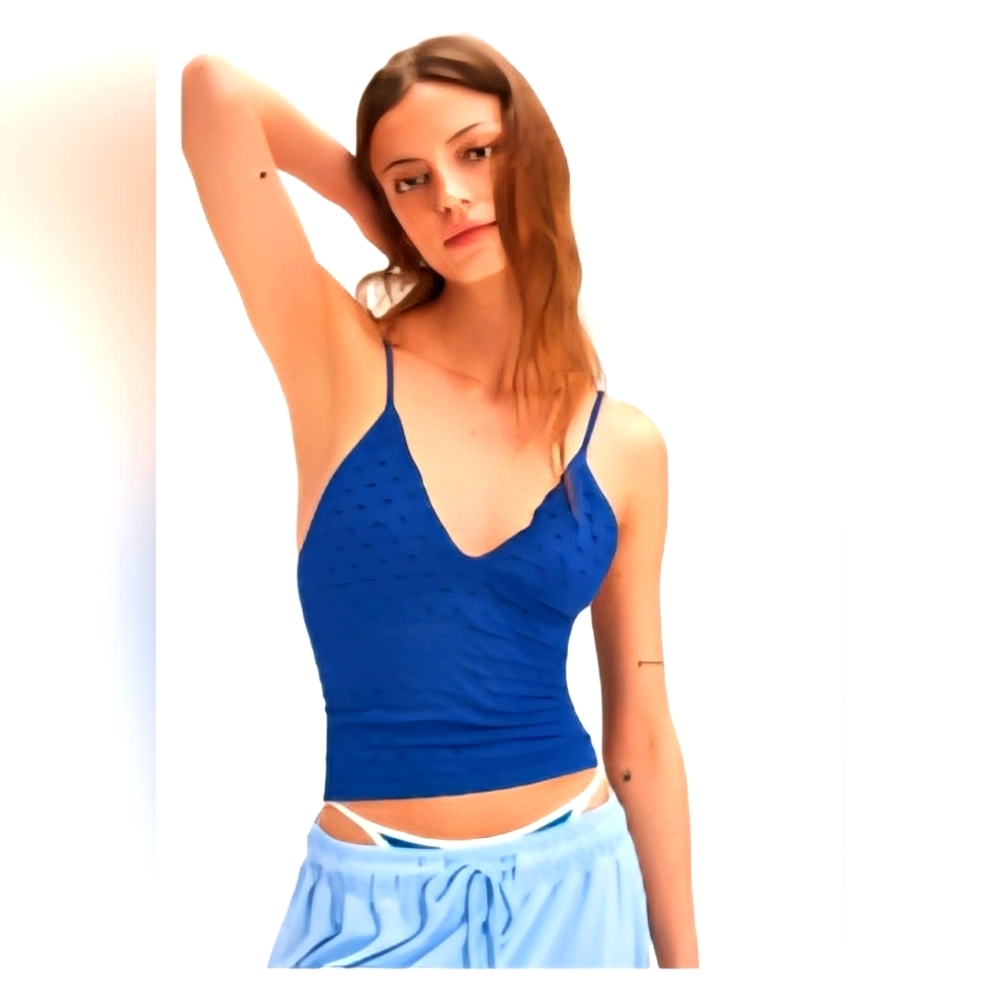 FREE PEOPLE INTIMATELY INK BLUE - Eyelet Seamless Triangle Cami M-L